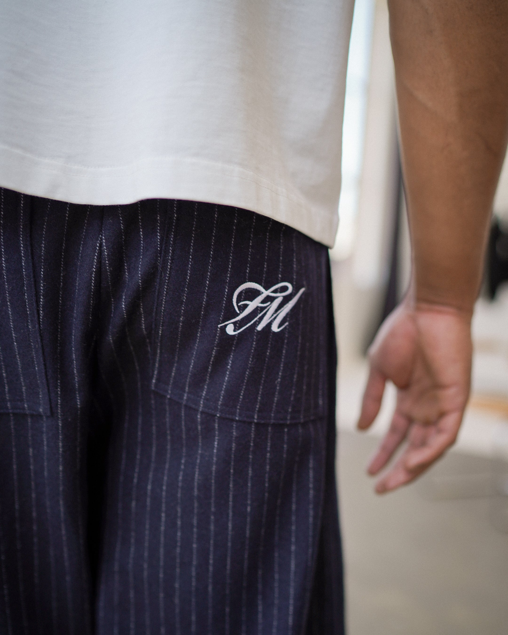 Striped Wool Shorts - Deep Navy