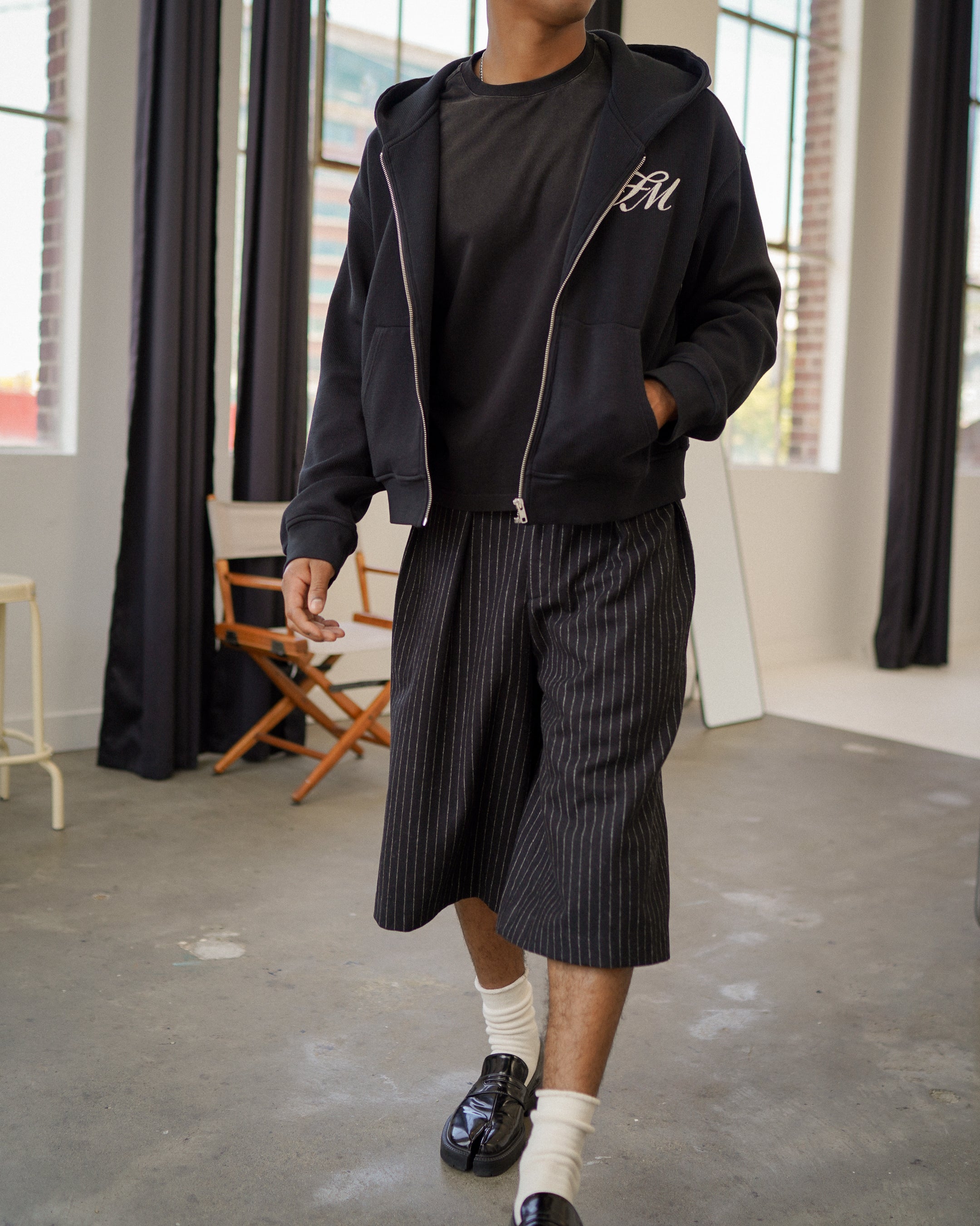 Striped Wool Shorts - Classic Black