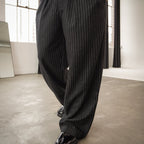 Baggy Striped Trousers - Black