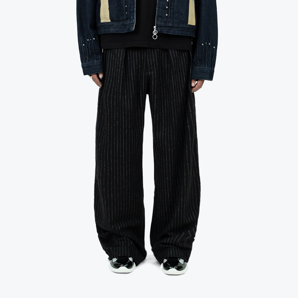Baggy Striped Trousers - Black