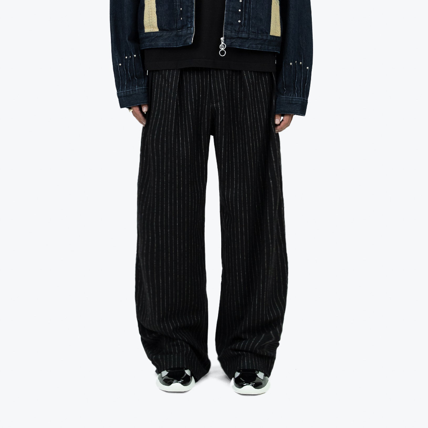Baggy Striped Trousers - Black