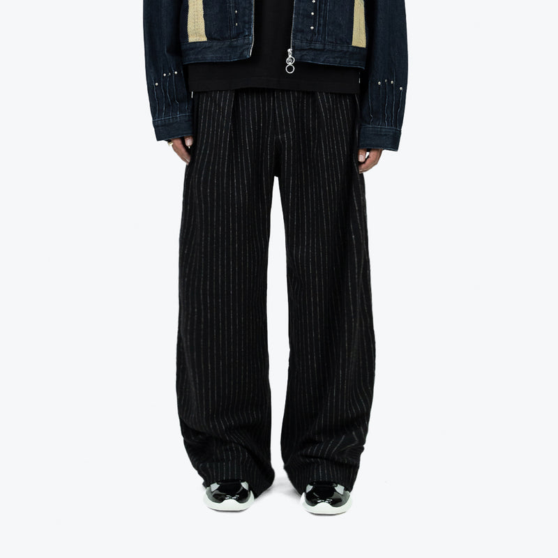 Baggy Striped Trousers - Black