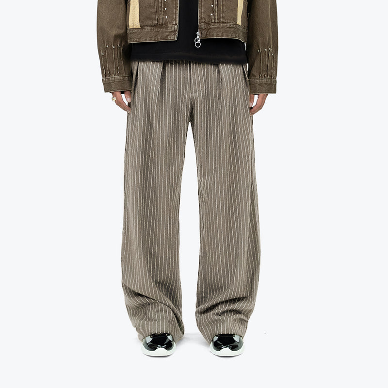 Baggy Striped Trousers - Tan